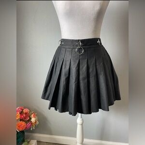 Current Mood Dolls Kill Spade Pleated Mini Skirt Black Vegan Leather